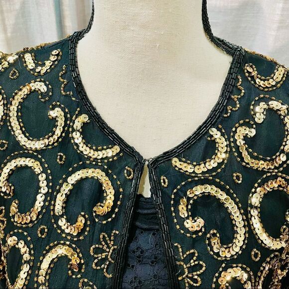 VINTAGE Gold Sequin Kimono Coat Lightweight - Picture 9 of 9